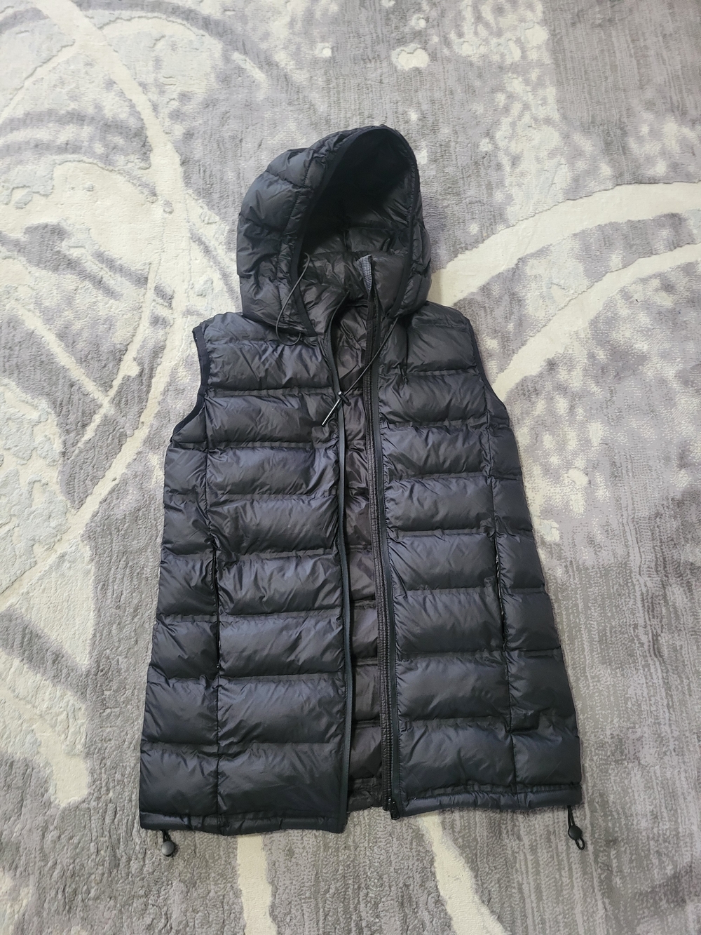 Zara Black Hooded Quilted Puffer Long Vest Size XS
